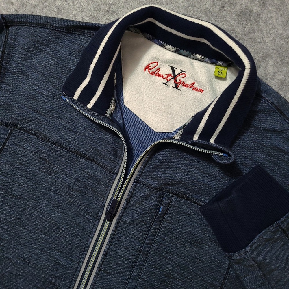 Robert Graham Full Zip Jacket Mens XL Blue Space Dye Mock Neck Tailored Fit